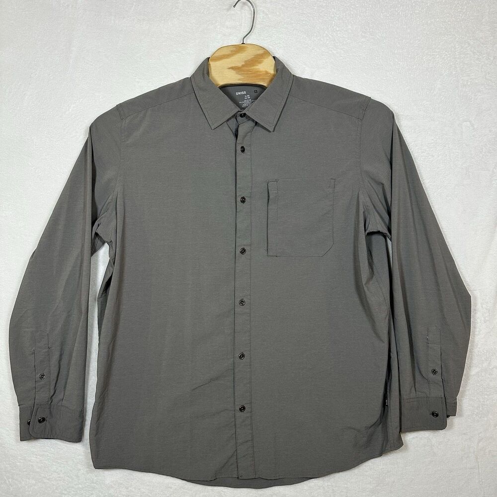 SwissTech Men’s‎ XL Grey Long Sleeve Button Up Shirt Stretch Outdoor